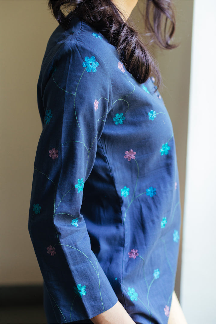 Dark Blue Embroidered Kurta & palazzo pants Set