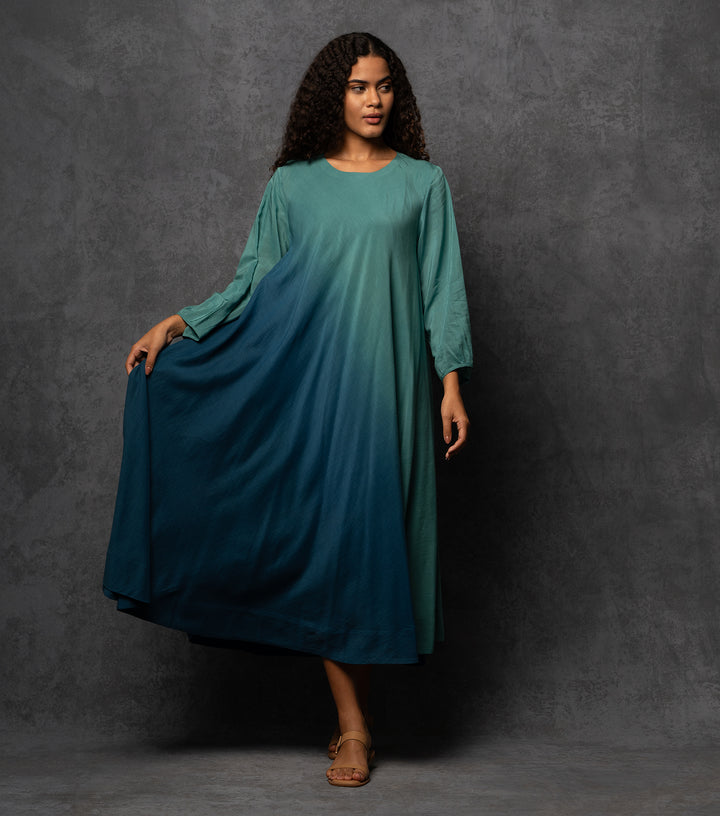 Teal Ombre Cotton Maxi Dress