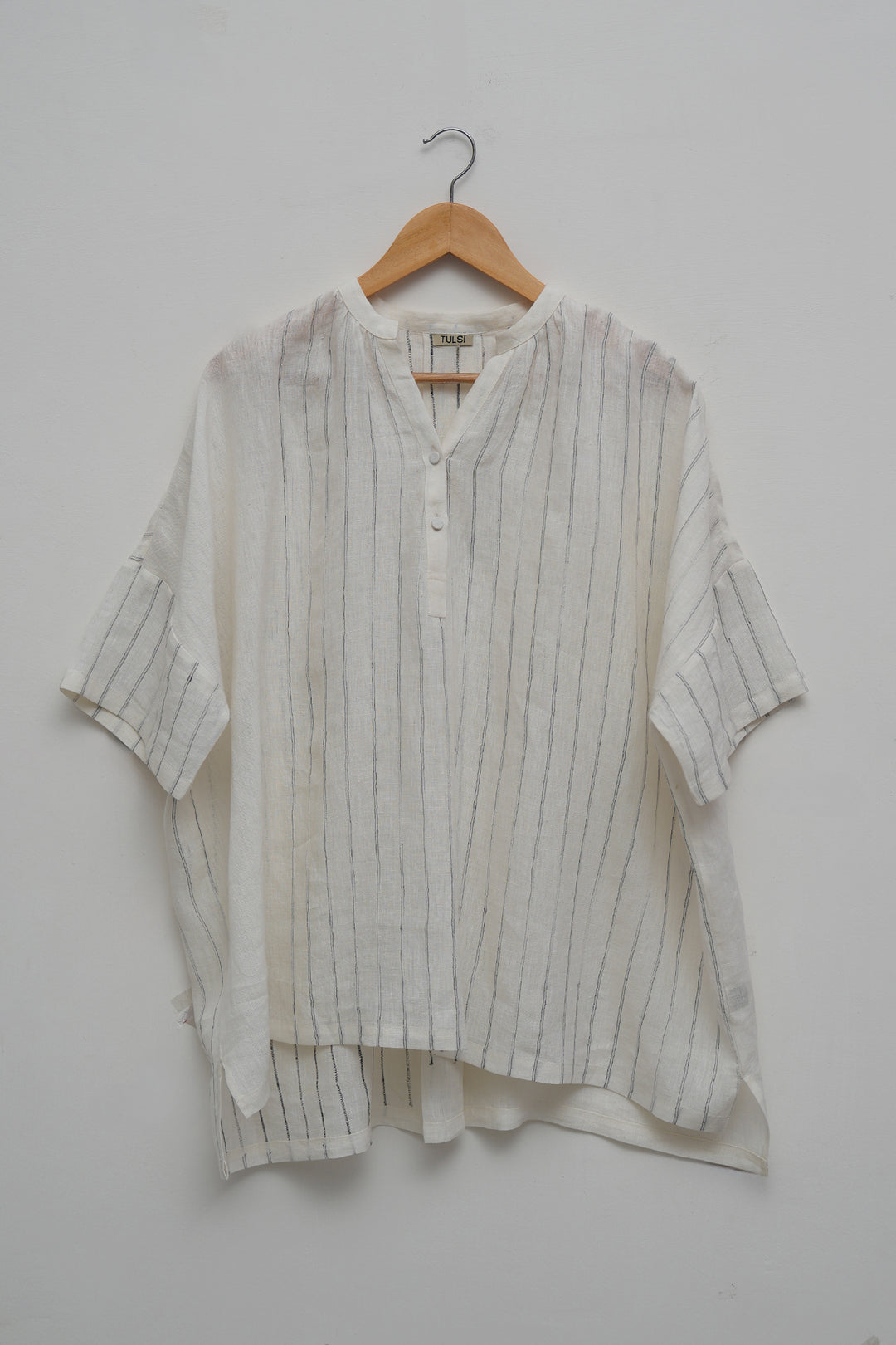 White Embroidered Stripe Pure Linen Shirt