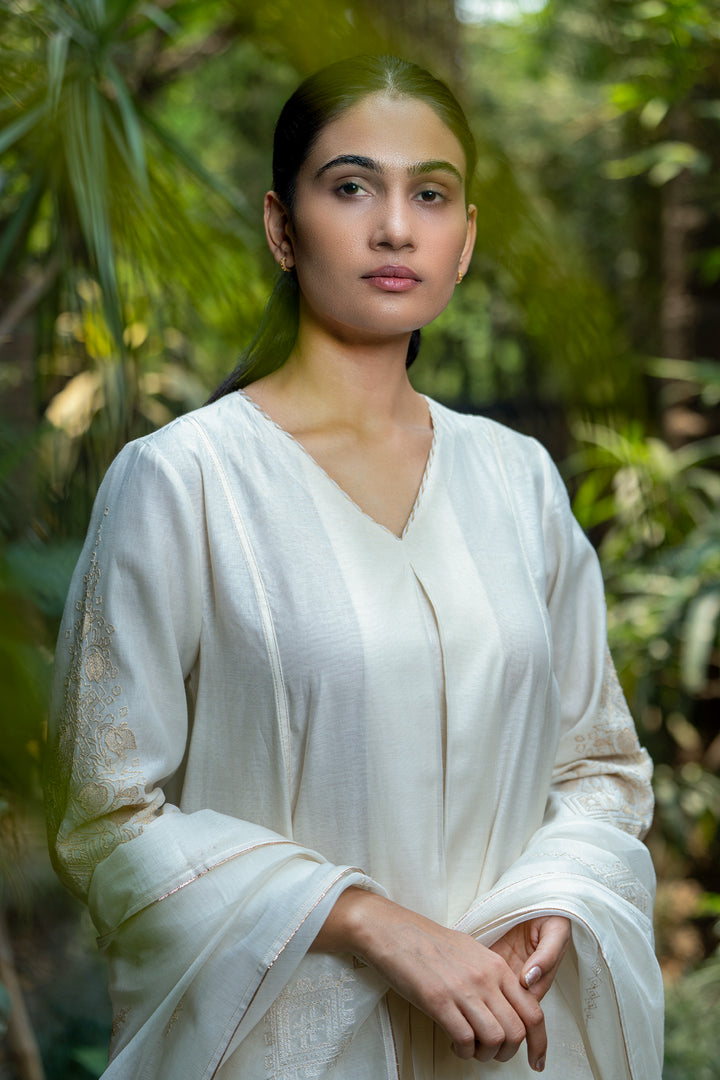 Natural Embroidered Chanderi Kurta