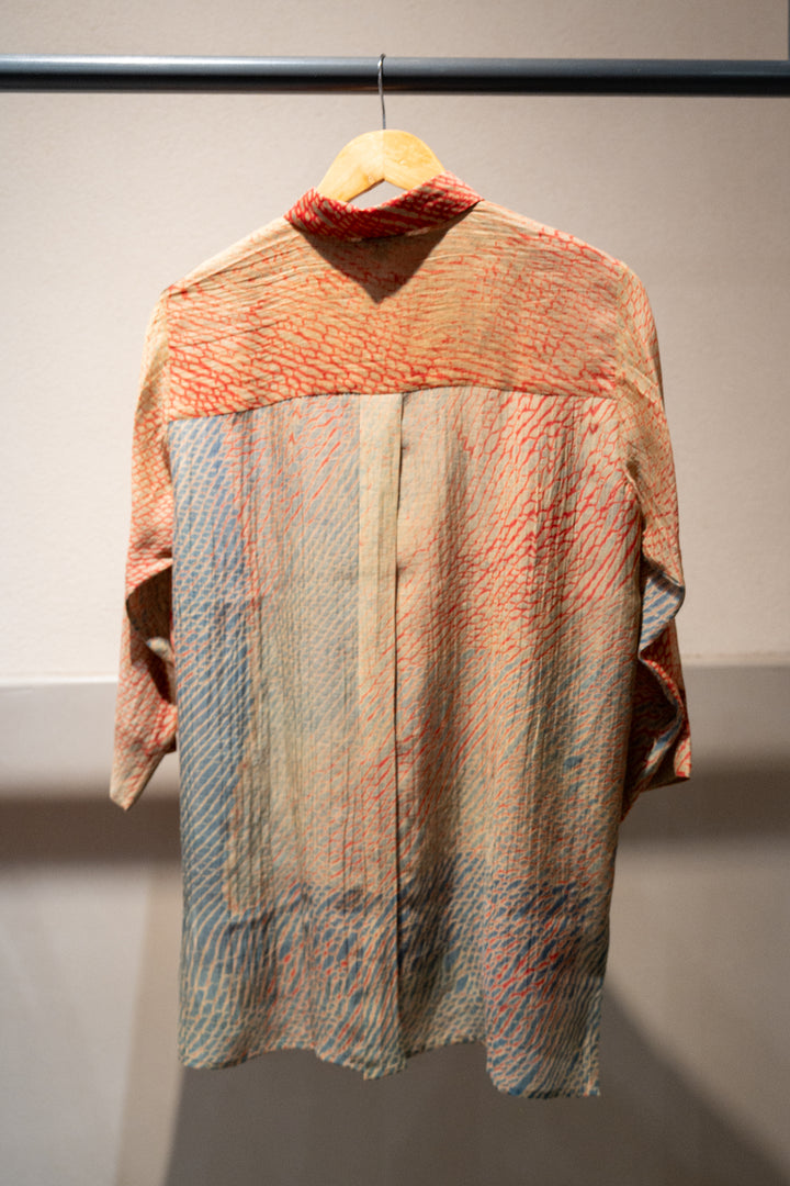 Red & Green Shibori Chanderi Shirt