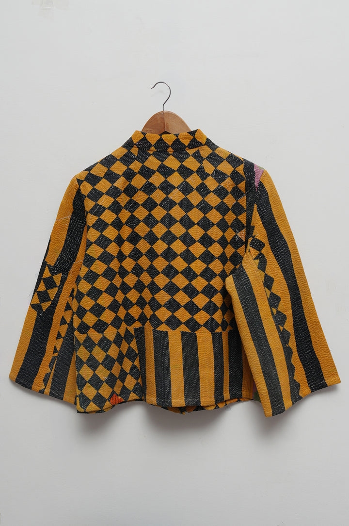 Mustard Check Cotton Kantha Jacket