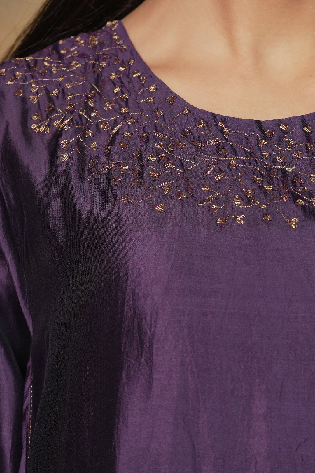 Purple Embroidered Silk Kurta with Pants and Organza Dupatta