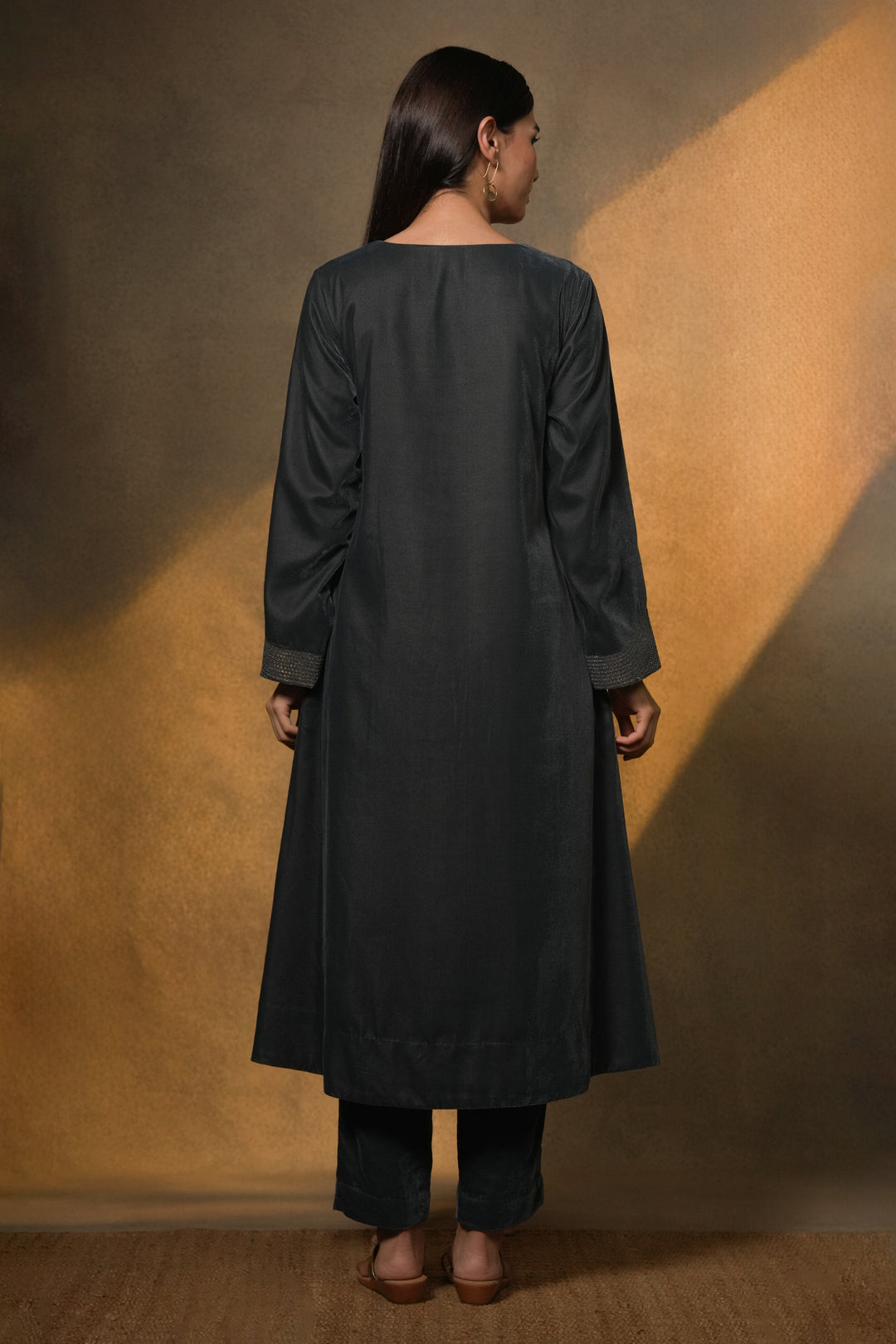 Petrol Blue Velvet Kurta with Pants and Organza Dupatta