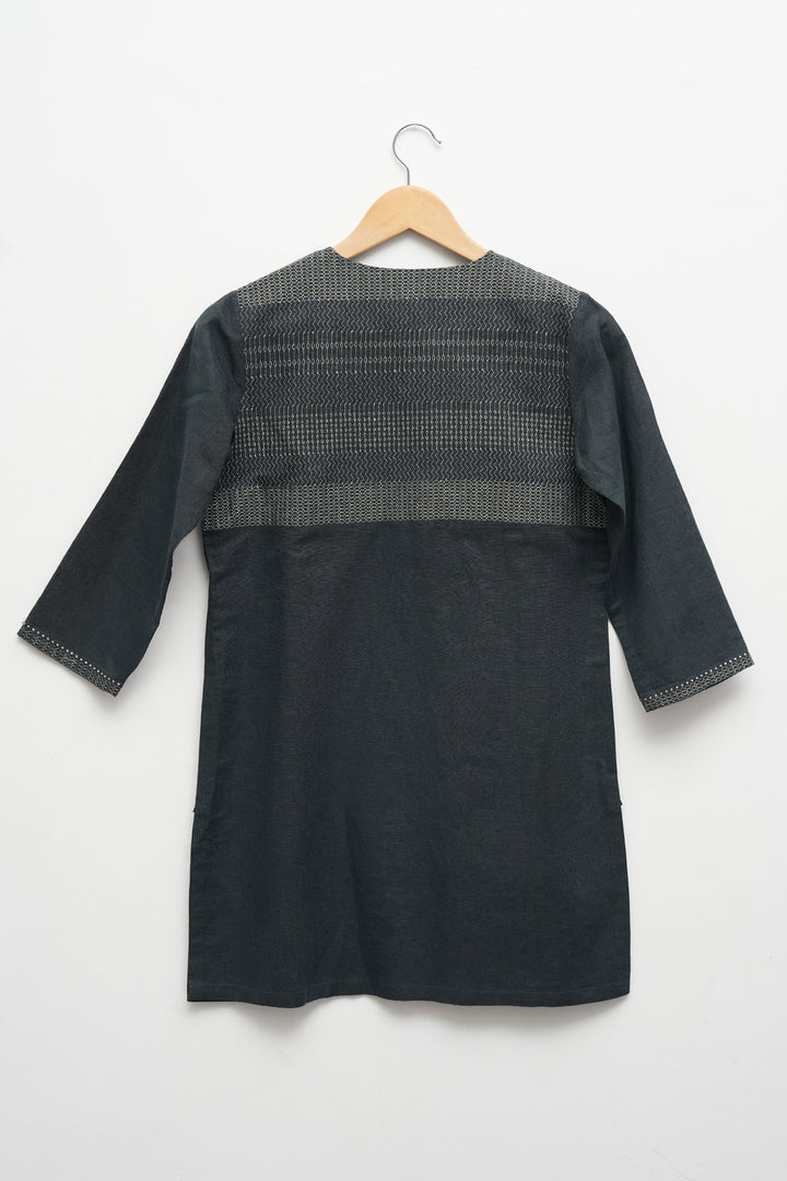 Navy Embroidered Short Kurta