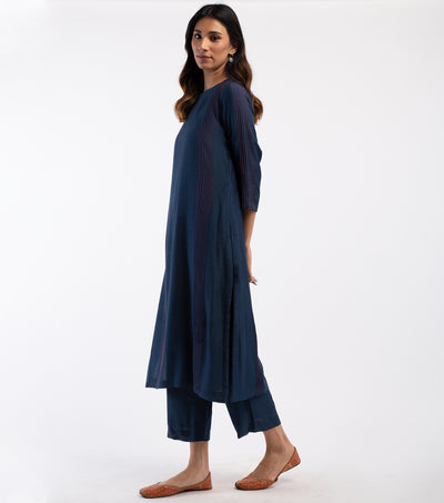 Navy Blue Cotton Silk Kurta & Palazzo Pants Set