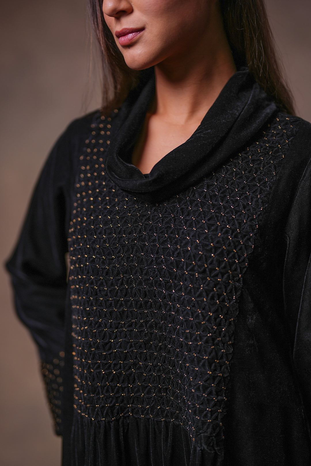 Black Hand Embroidered Velvet Dress