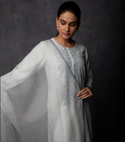 Powder Blue Thread Embroidered Muslin Suit Set