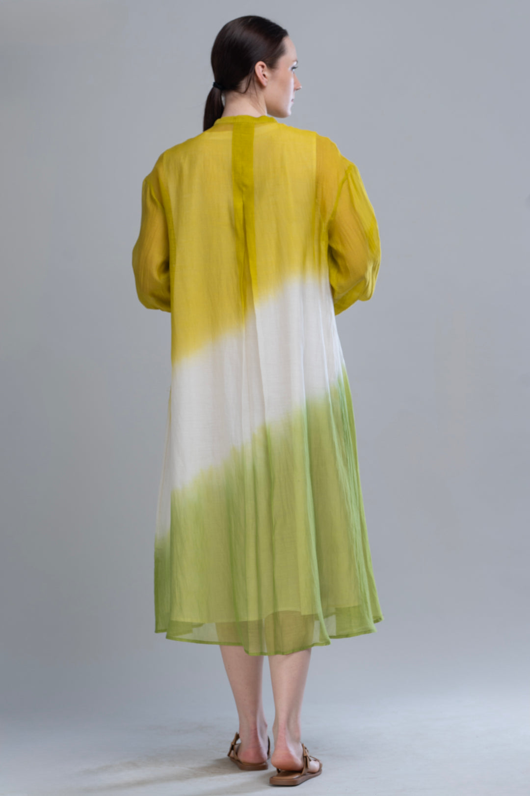 Lime & Mustard Ombre Cotton Silk Dress