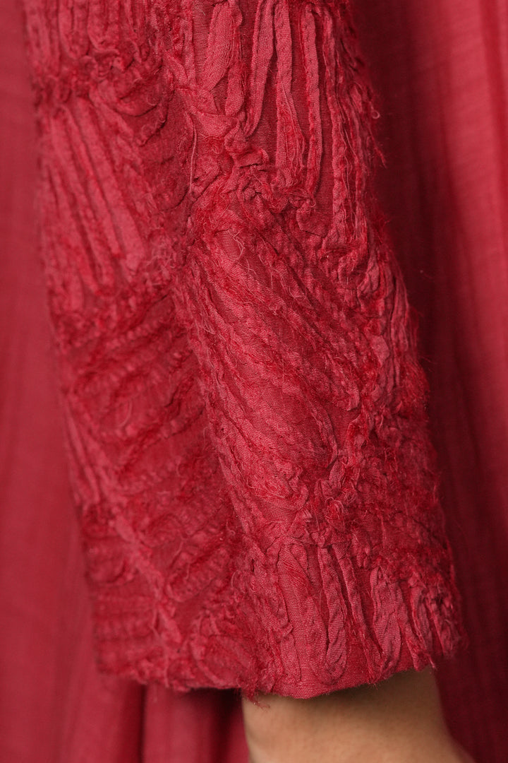 Magenta Textured Embroidered Chanderi Dress