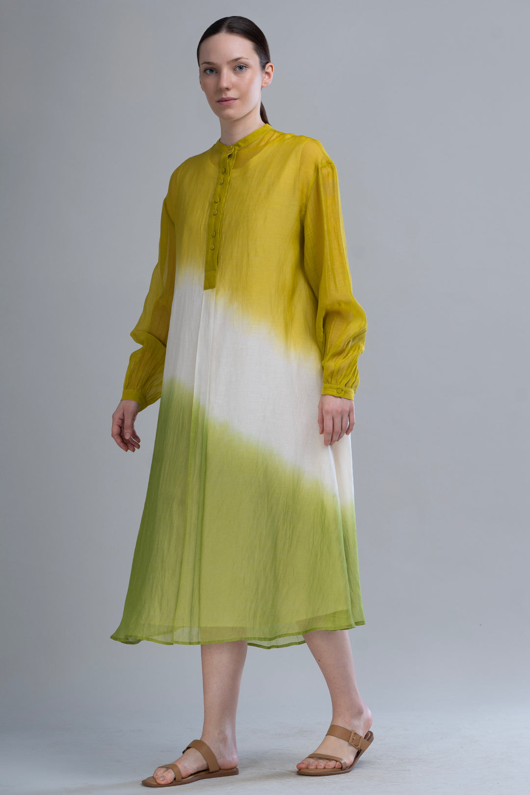 Lime & Mustard Ombre Cotton Silk Dress
