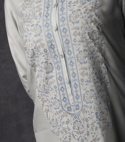 Powder Blue Thread Embroidered Muslin Suit Set