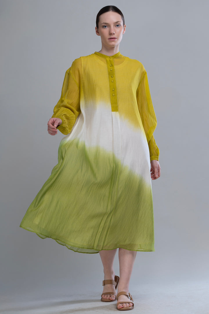 Lime & Mustard Ombre Cotton Silk Dress