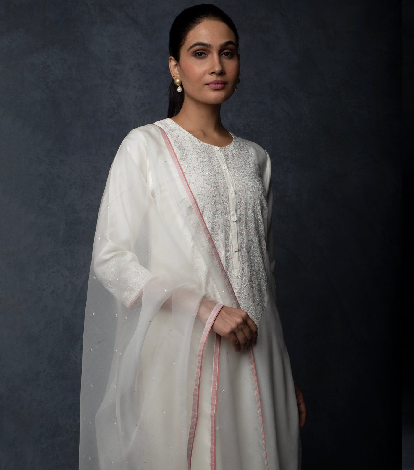 Ivory Thread Embroidered Muslin Suit Set