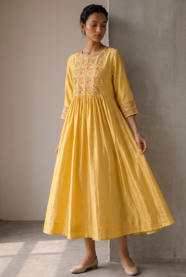 Yellow Embroidered Silk Dress