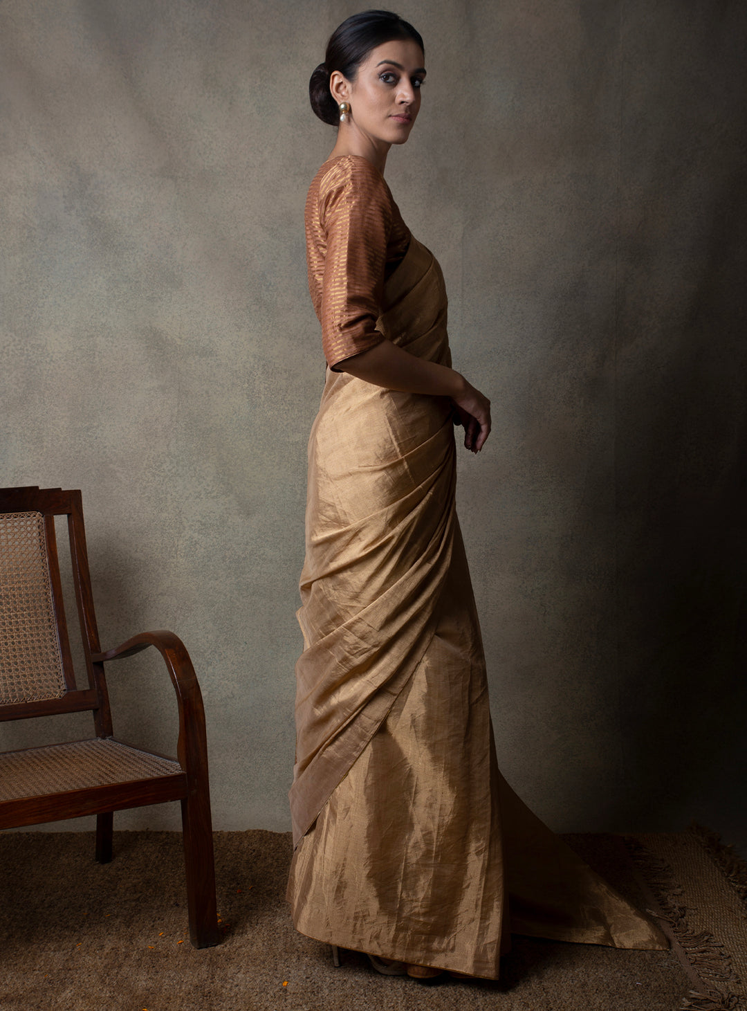 Golden Solid Tissue Saree