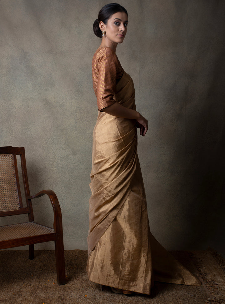 Golden Solid Tissue Saree