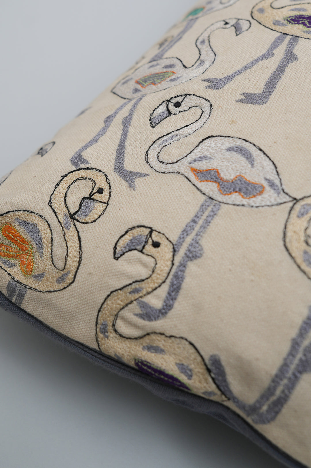 Flamingo Embroidered Cushion Cover