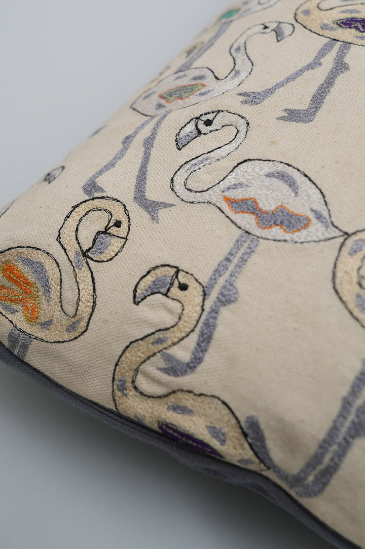 Flamingo Embroidered Cushion Cover