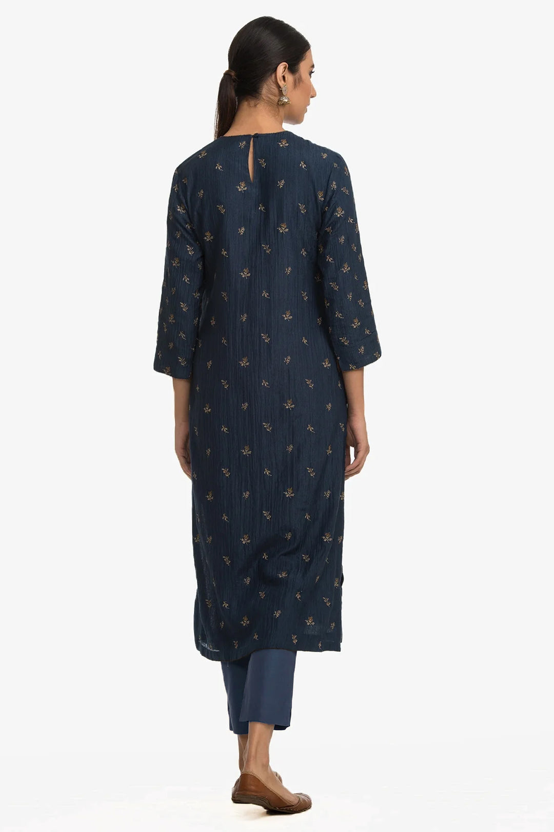 Navy Cotton Silk Embroidered Kurta Set