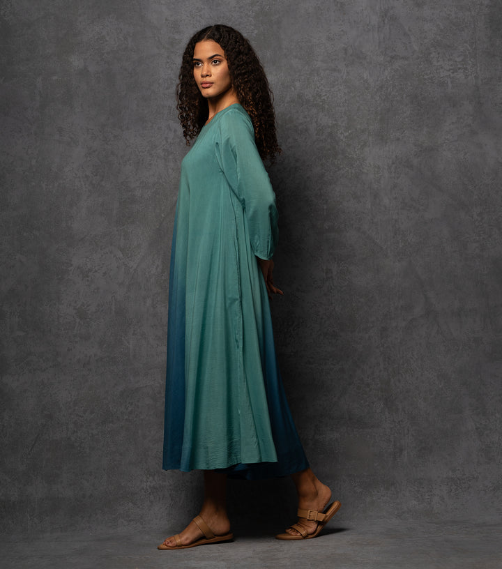 Teal Ombre Cotton Maxi Dress