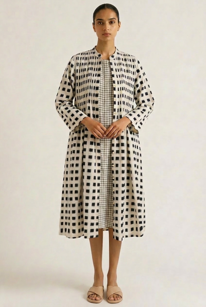 Black & White Double Ikat Dress Set