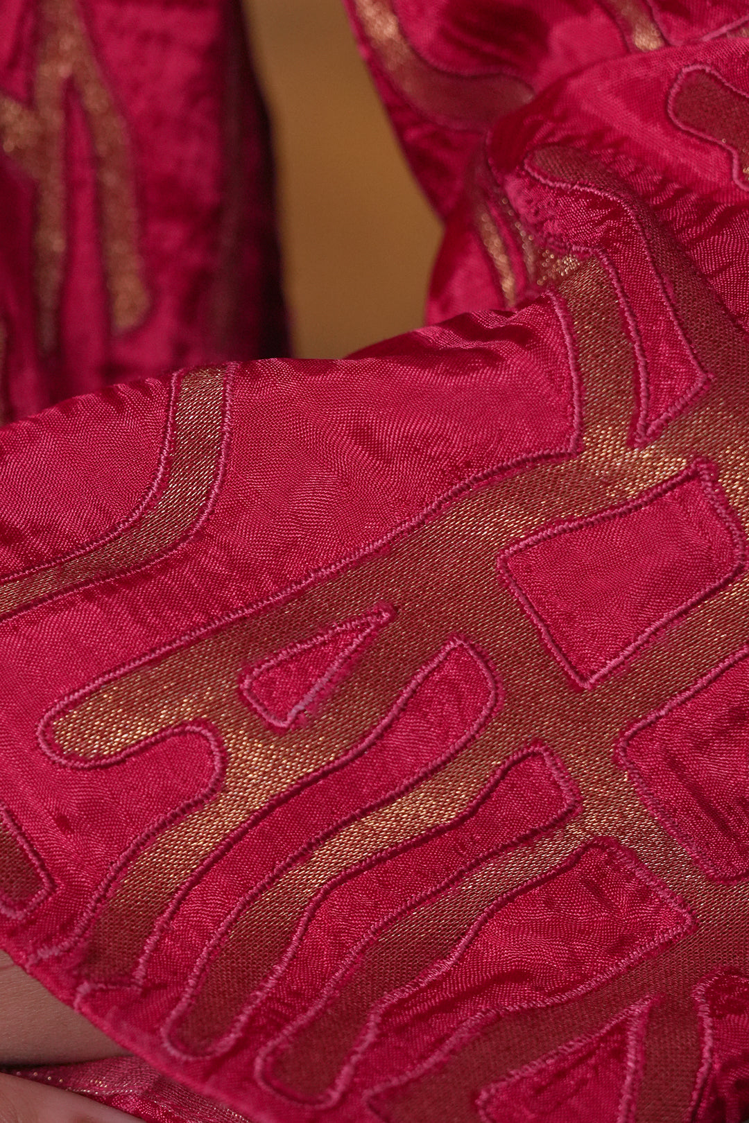 Hot Pink Patch Work Embroidered Silk Kurta with Pants