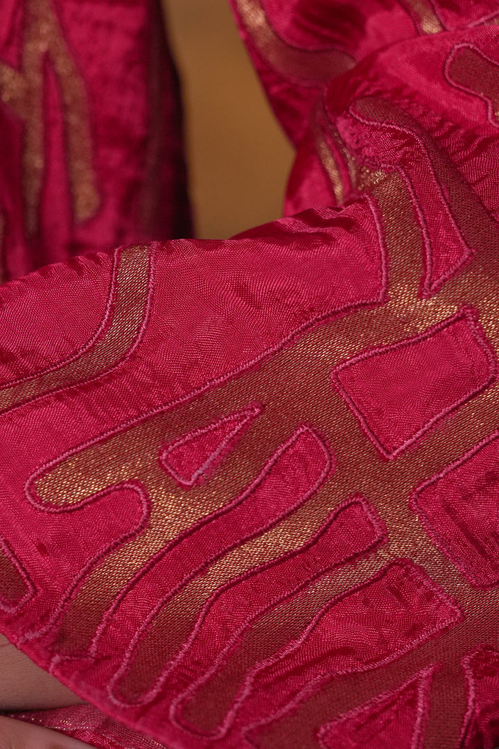 Hot Pink Patch Work Embroidered Silk Kurta with Pants