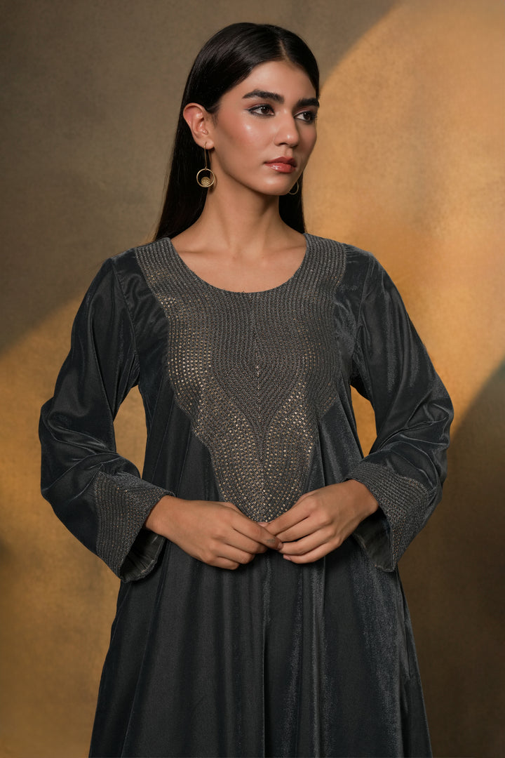 Petrol Blue Velvet Kurta with Pants and Organza Dupatta