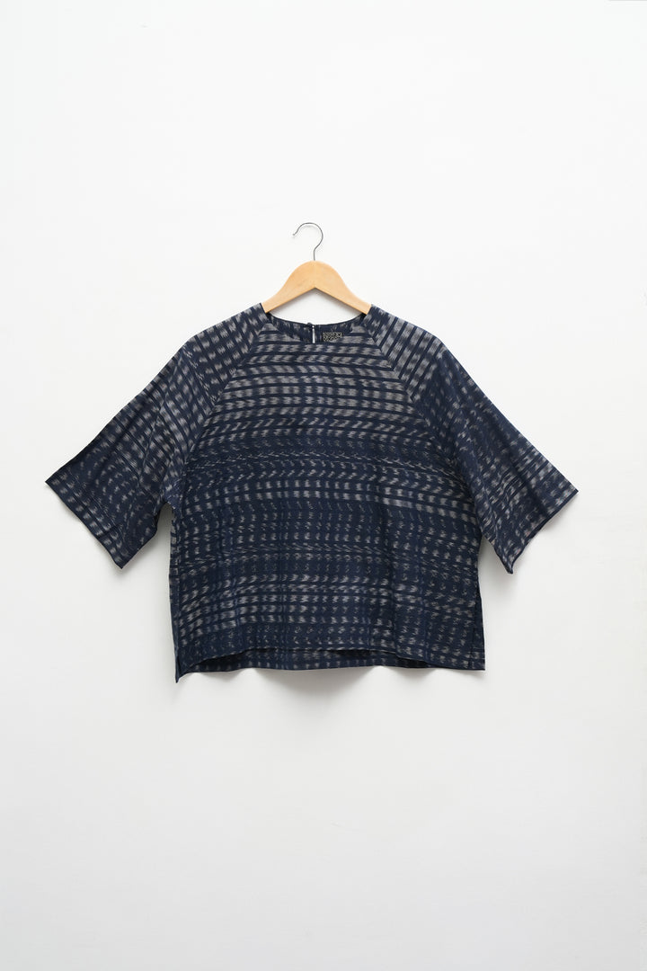 Navy Printed Cotton Top