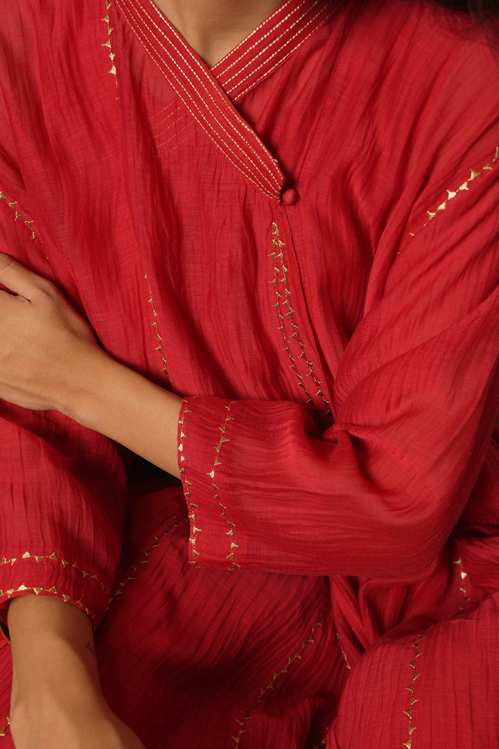 Hot Pink Embroidered Chanderi Choga