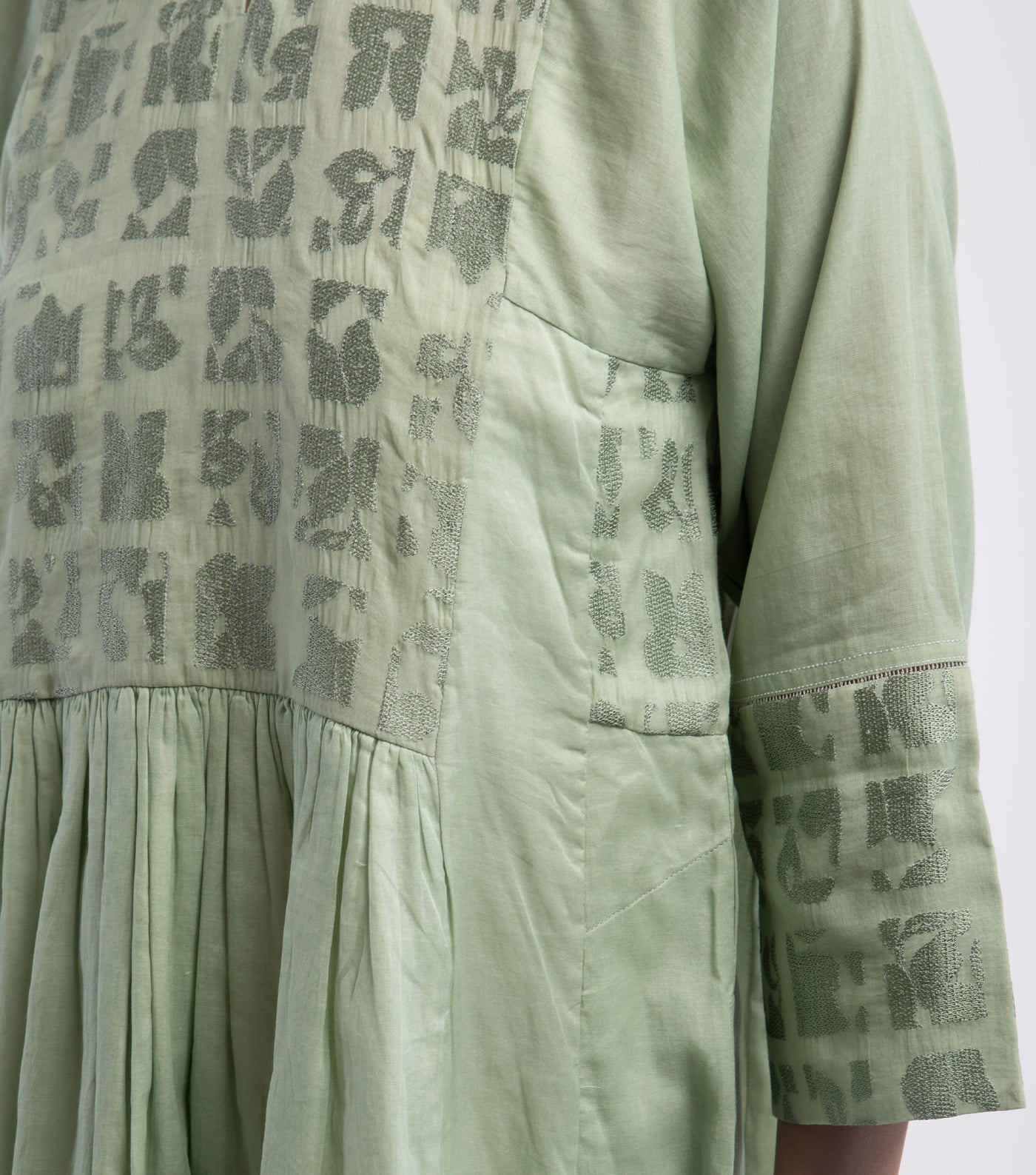 Green Embroidered Cotton Dress