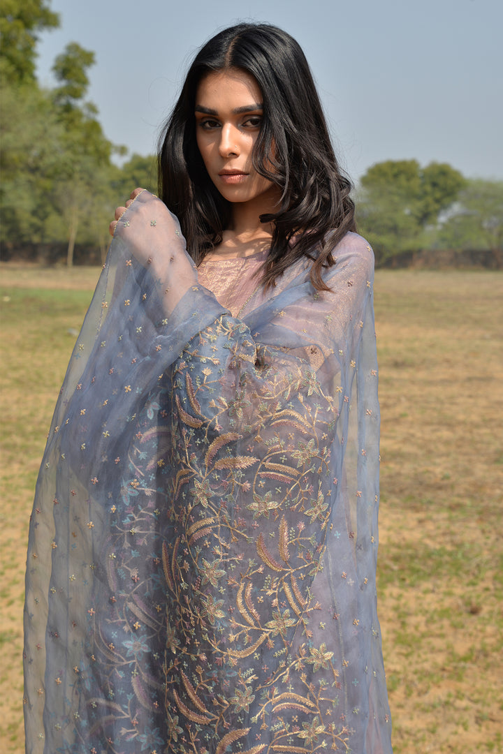 Mauve Tissue Kurta & Palazzo Pants Set