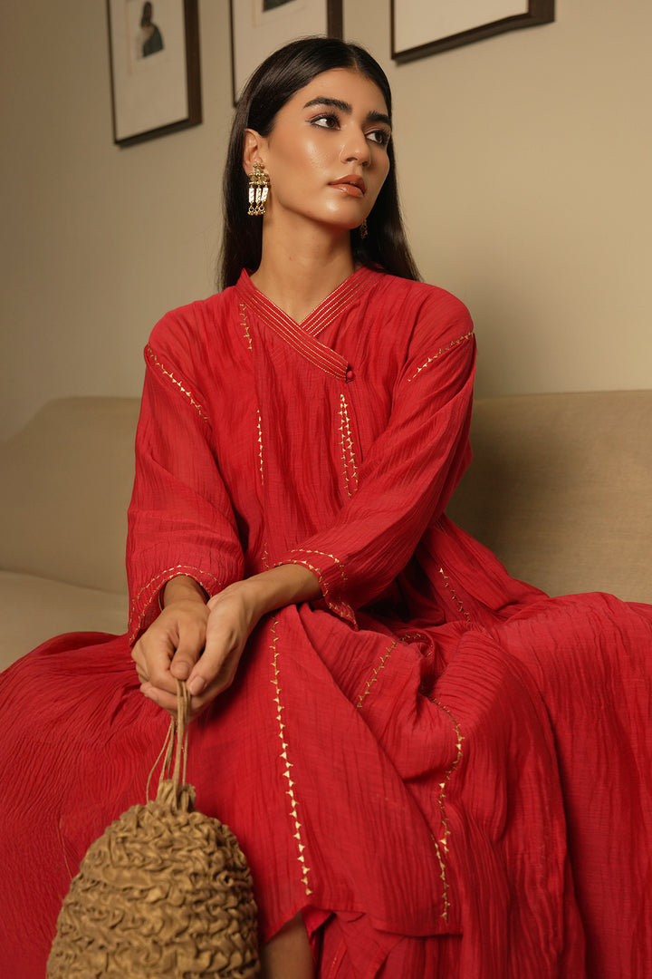 Hot Pink Embroidered Chanderi Choga
