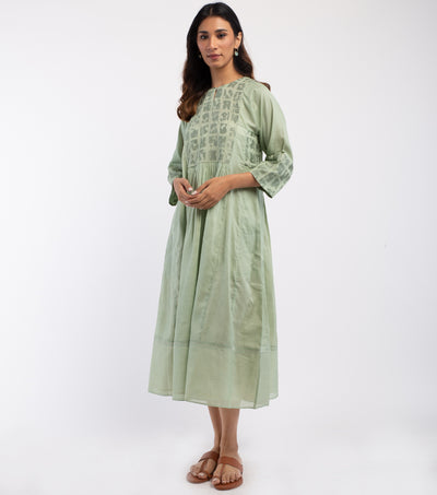 Green Embroidered Cotton Dress