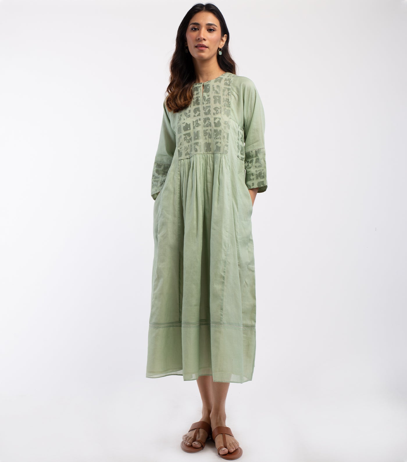 Green Embroidered Cotton Dress