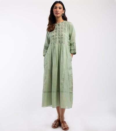 Green Embroidered Cotton Dress