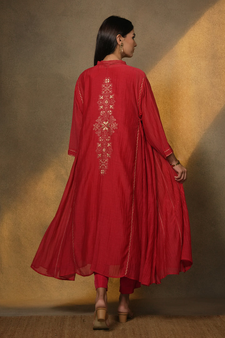 Hot Pink Embroidered Chanderi Choga
