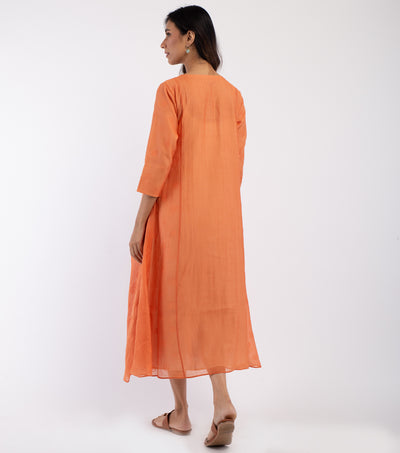 Orange Embroidered Chanderi Dress