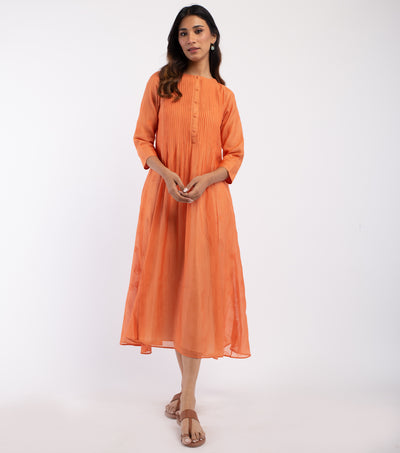 Orange Embroidered Chanderi Dress