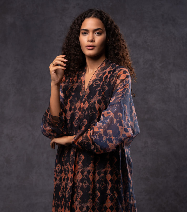 Brick & Black Abstract Printed Cotton Silk Tunic