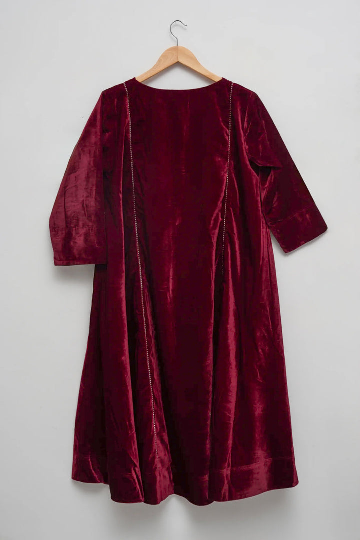 Maroon A-Line Velvet Tunic
