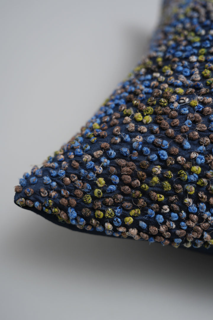 Blue French Knot Silk Cushion Cover