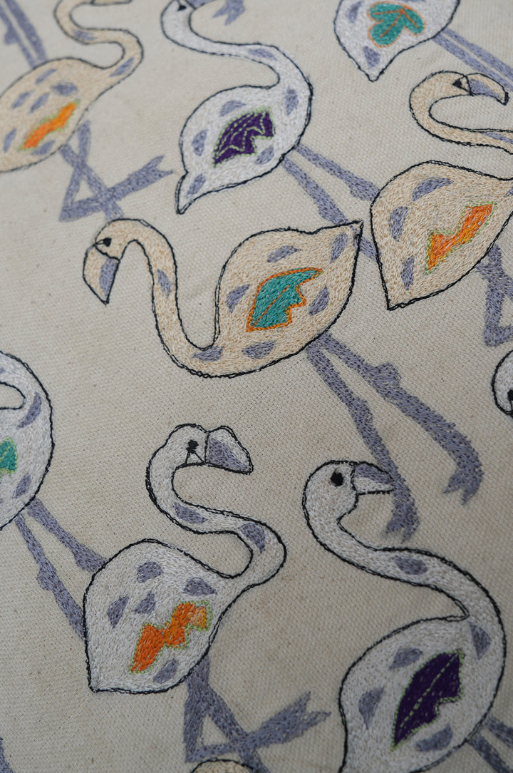 Flamingo Embroidered Cushion Cover