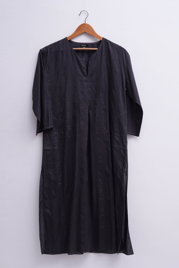 Black Cotton Kurta with Slip