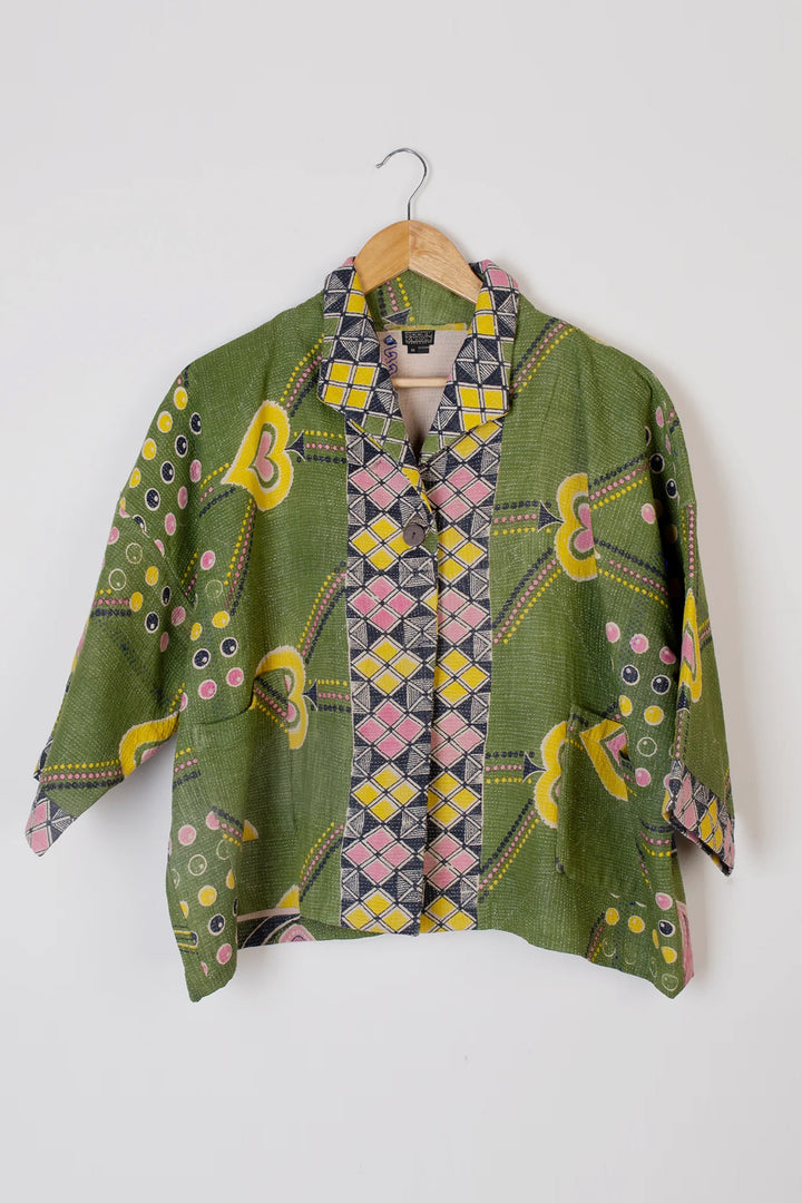 Green Vintage Cotton Kantha Jacket