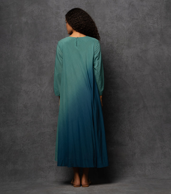 Teal Ombre Cotton Maxi Dress