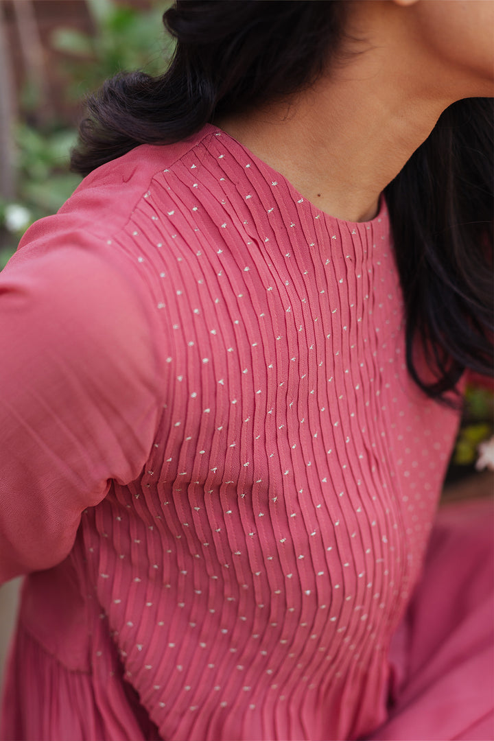 Blush pink anarkali georgette kurta & cotton chridaar set