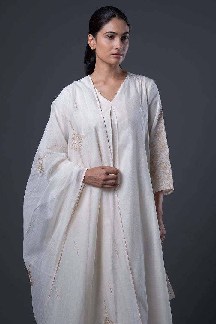 Natural Embroidered Chanderi Kurta