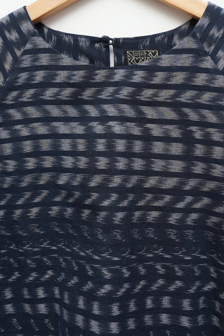 Navy Printed Cotton Top